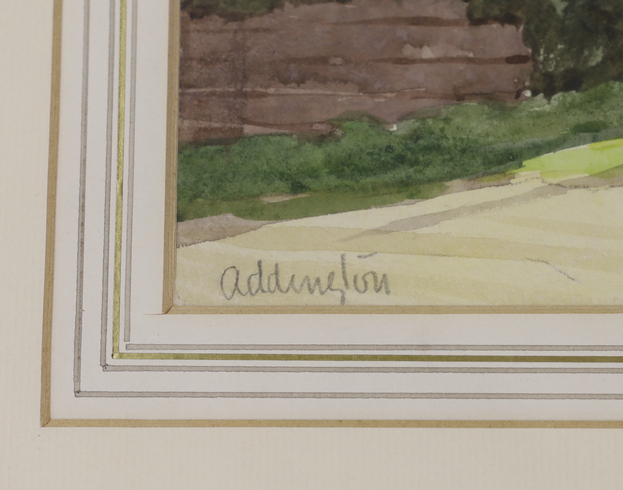 William Tatton Winter RBA (1855-1928), watercolour, 'Lodge gates at Addington, Surrey', signed with monogram, 24 x 34cm Provenance details verso: Glenolva Tatton Winter, the artist's daughter-in-law, March 1981